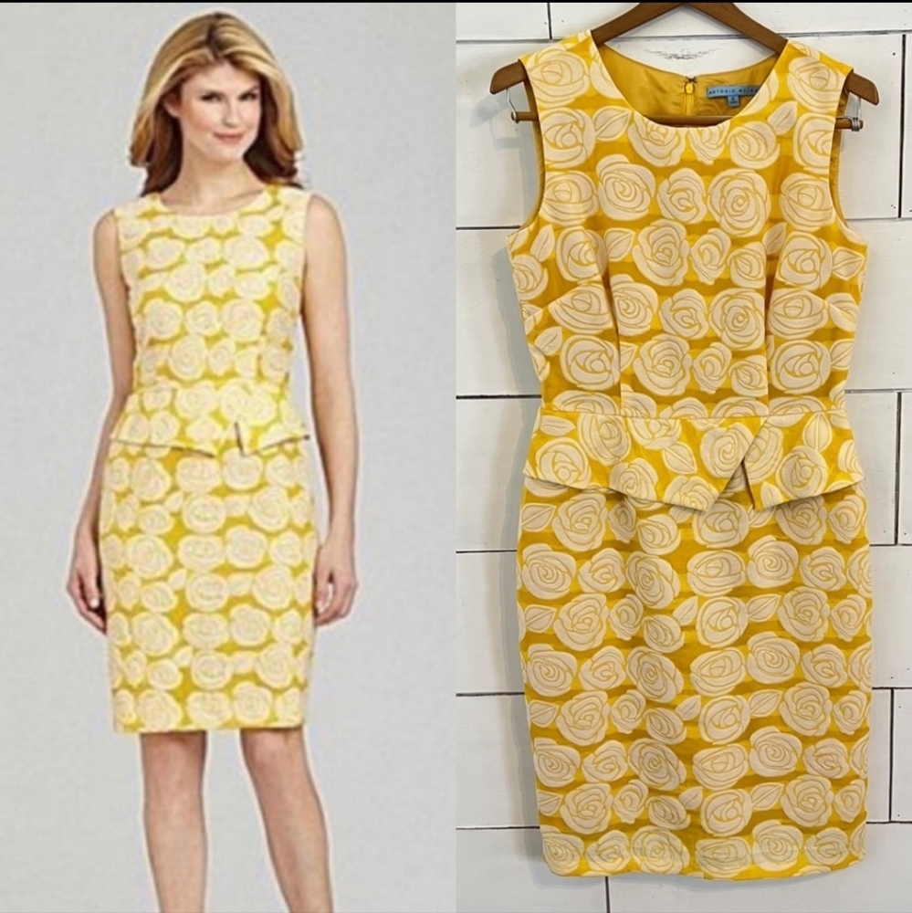 Antonio melani lemon yellow rose print dress. size 8